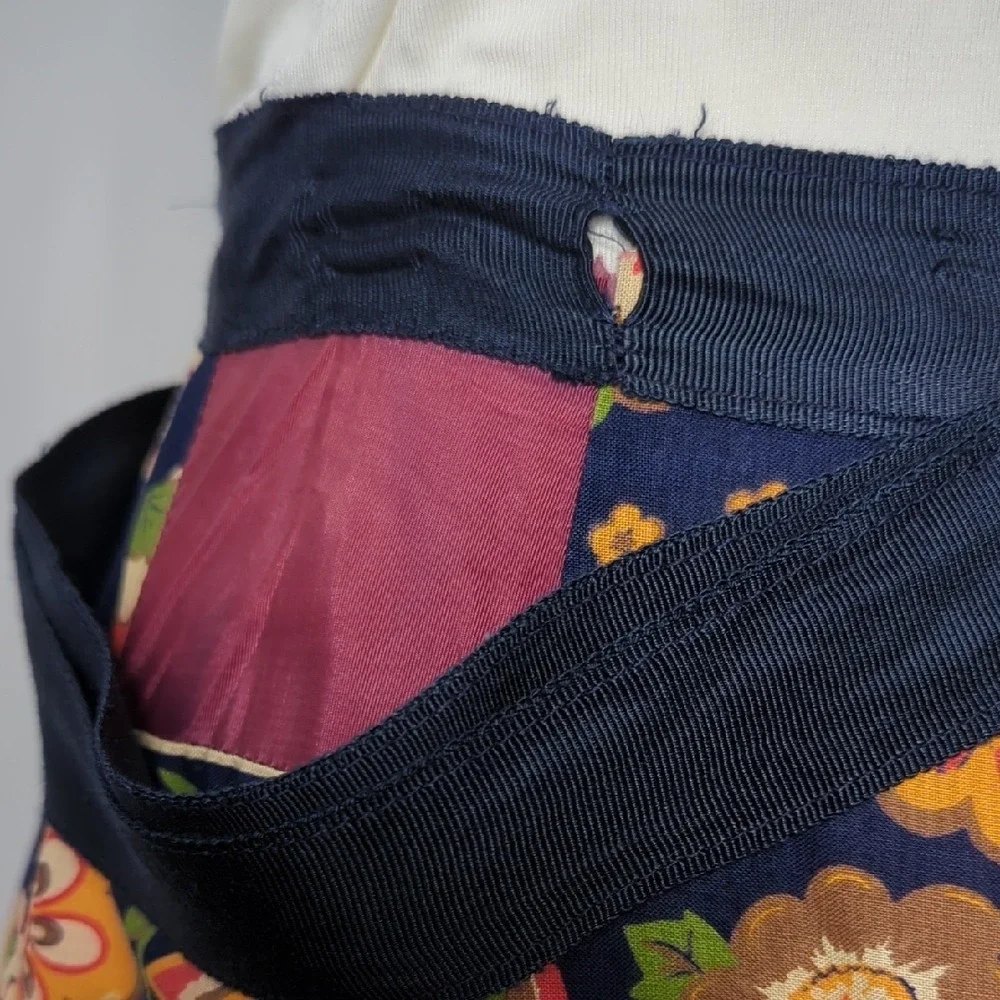 Vintage 70s‎ Velvet Patchwork Wrap Maxi Skirt Bohemian Hippie Florals Festival